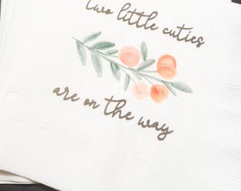 Two Little Cuties Clementine Cutie Twins Baby Shower Little Cutie On the Way Baby Shower  Cocktail, Luncheon or Dinner Napkins Set of 25