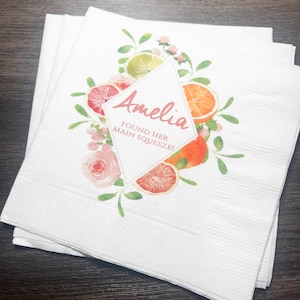 Main Squeeze Citrus Grapefruit Bridal Shower Spring Summer Bridal Brunch Personalized Cocktail, Luncheon or Dinner Napkins Set of 25