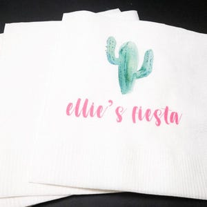Cactus First Fiesta Birthday Succulents Bridal Shower Bachelorette Personalized Cocktail, Luncheon or Dinner Napkins Set of 25