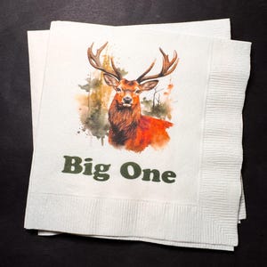 Deer First Hunt The Big One Oh Deer Boy Birthday Baby Shower Fall Baby Shower Cocktail, Luncheon or Dinner Napkins Set of 25