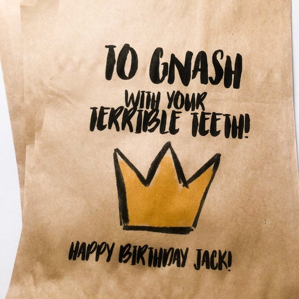 Where the Wild Things Are To Gnash with Your Terrible Teeth Wild One First Birthday Crown Personalized Favor Bags, Set of 10