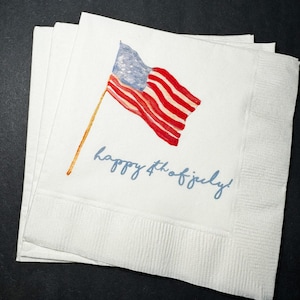 Fourth of July Party Decor American Flag Patriotic Red White Blue Party Independence Day Party Cocktail, Lunch or Dinner Napkins, Set of 25 image 1