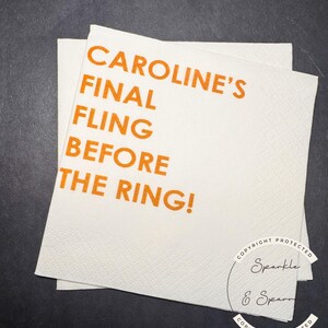 Final Fling Before The Ring Bachelorette Party Bridal Shower Gold Bachelorette Party Cocktail, Luncheon or Dinner Napkins Set of 25
