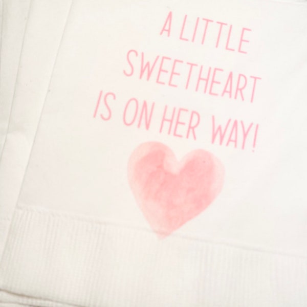 A Little Sweetheart is on Her Way Baby Shower Heart Valentines Girl Baby Shower Cocktail, Luncheon or Dinner Napkins Set of 25