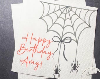 Halloween Black Bow Birthday Spider Black Bow Fall Black Bow Birthday Party Coquette Black Bow Personalized Birthday Napkins, Set of 25