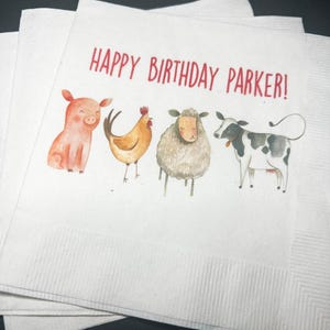 Party Animals Animal Parade Safari Jungle Birthday Party Personalized Cocktail, Luncheon or Dinner Napkins Set of 25