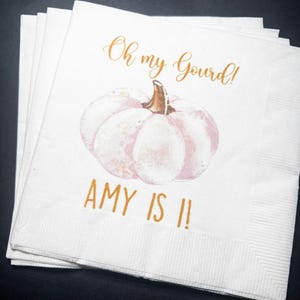Oh my Gourd First Birthday Our Lil&#39; Pumpkin is Turning 1 Little Pumpkin Fall First Birthday Personalized Cocktail Napkins, Set of 25