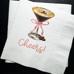 Espresso Martini Pink Bow Birthday Wedding Reception Bridal Shower Espresso Martini Bar Cocktail, Luncheon or Dinner Napkins Set of 25