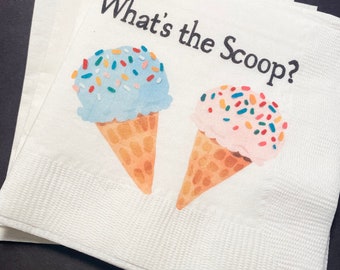 What’s the Scoop Gender Reveal Ice Cream Baby Reveal Pink Blue Ice Cream Cocktail, Luncheon or Dinner Napkins Set of 25