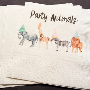 Party Animals Animal Parade Safari Jungle Birthday Party Cocktail, Luncheon or Dinner Napkins Set of 25