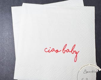 Ciao Baby Red Bow Italian Baby Shower Ciao Bambino Pink Red Baby Shower Summer Lemon Cocktail, Luncheon or Dinner Napkins Set of 25