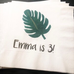 Palm Leaf Birthday Tropical Palm Party Summer Birthday Personalized Cocktail, Luncheon or Dinner Napkins Set of 25