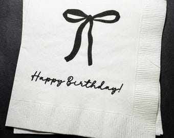 Black Bow Birthday 30th 40th 50th Birthday Black Bow Birthday Black Party Coquette Black Bow Cocktail, Luncheon or Dinner Napkins Set of 25