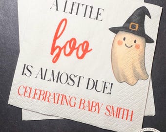Little Boo is Almost Due Halloween Baby Shower Ghost Baby Shower Gender Reveal Little Boo Baby Shower Personalized Napkins, Set of 25