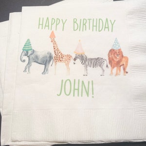 Party Animals Animal Parade Safari Jungle Birthday Party Personalized Cocktail, Luncheon or Dinner Napkins Set of 25