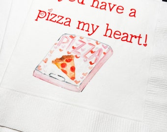 Pizza My Heart Valentine Pizza Valentines Day Party Singles Party Galentines Cocktail or Luncheon Napkins, Set of 25