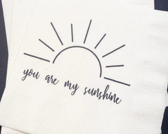 You Are My Sunshine Birthday Baby Shower Cocktail, Luncheon or Dinner Napkins Set of 25