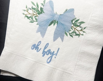 Blue Bow Baby Shower It’s a Boy Blue Boy Baby Shower Oh Boy Cocktail or Luncheon Napkins, Set of 25
