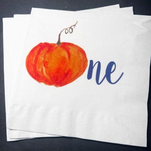 Pumpkin First Birthday Happy Birthday Lil&#39; Pumpkin Fall First Birthday Cocktail, Luncheon or Dinner Napkins Set of 25