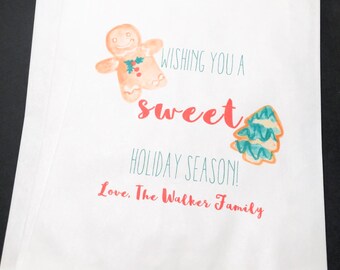 Merry Christmas Sweet Holiday Season Treat Bags Christmas Class Party Personalized Favor Bags, Set of 10