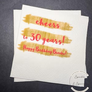 Cheers to 30 Years 30th Birthday Pink Gold Talk Dirty Thirty Milestone Birthday Personalized  Cocktail, Luncheon or Dinner Napkins Set of 25