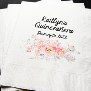 Quinceañera 15th Birthday Mis Quince Anos Personalized Cocktail or Luncheon Napkins, Set of 25