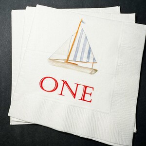 Sailing into One Sailboat Birthday Party Nautical Summer Birthday Boat First Birthday Cocktail, Luncheon or Dinner Napkins Set of 25