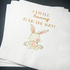 Bunny Baby Shower A Little Bunny is on the Way Easter Spring Baby Shower Cocktail, Luncheon or Dinner Napkins Set of 25