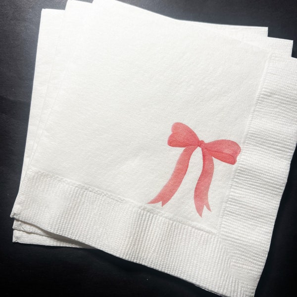 Pink Bow Baby Shower It’s a Girl Pink Girl Baby Shower Cocktail, Luncheon or Dinner Napkins Set of 25