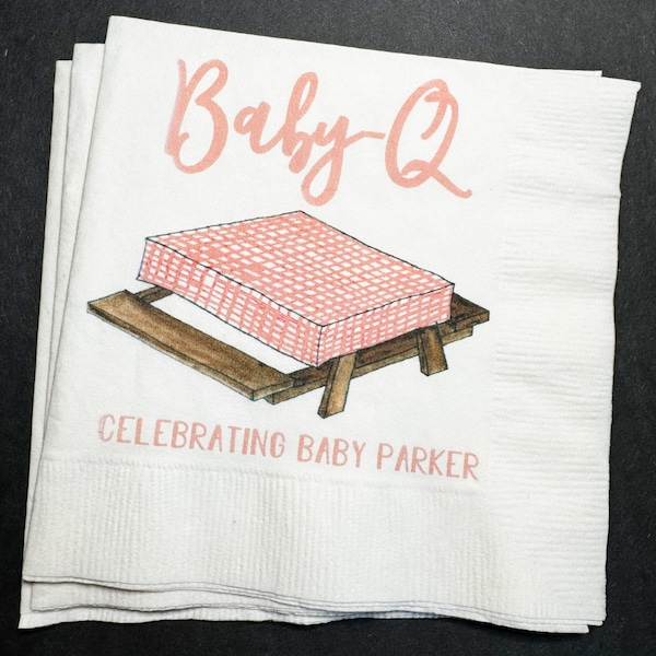 Baby-Q Baby Barbecue Baby Shower Pink BBQ Gender Reveal Summer Cookout Personalized Cocktail, Luncheon or Dinner Napkins Set of 25