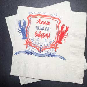 She Found Her Lobster Bachelorette Lobster Bridal Shower Summer Coastal Bachelorette Personalized Cocktail or Luncheon Napkins, Set of 25