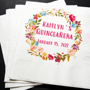 Quinceañera 15th Birthday Mis Quince Anos Personalized Cocktail Napkins, Set of 25