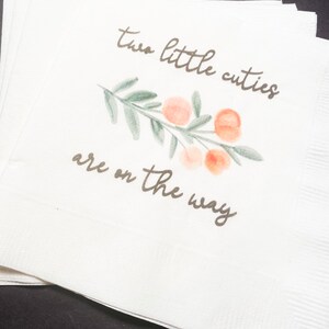 Two Little Cuties Clementine Cutie Twins Baby Shower Little Cutie On the Way Baby Shower  Cocktail, Luncheon or Dinner Napkins Set of 25