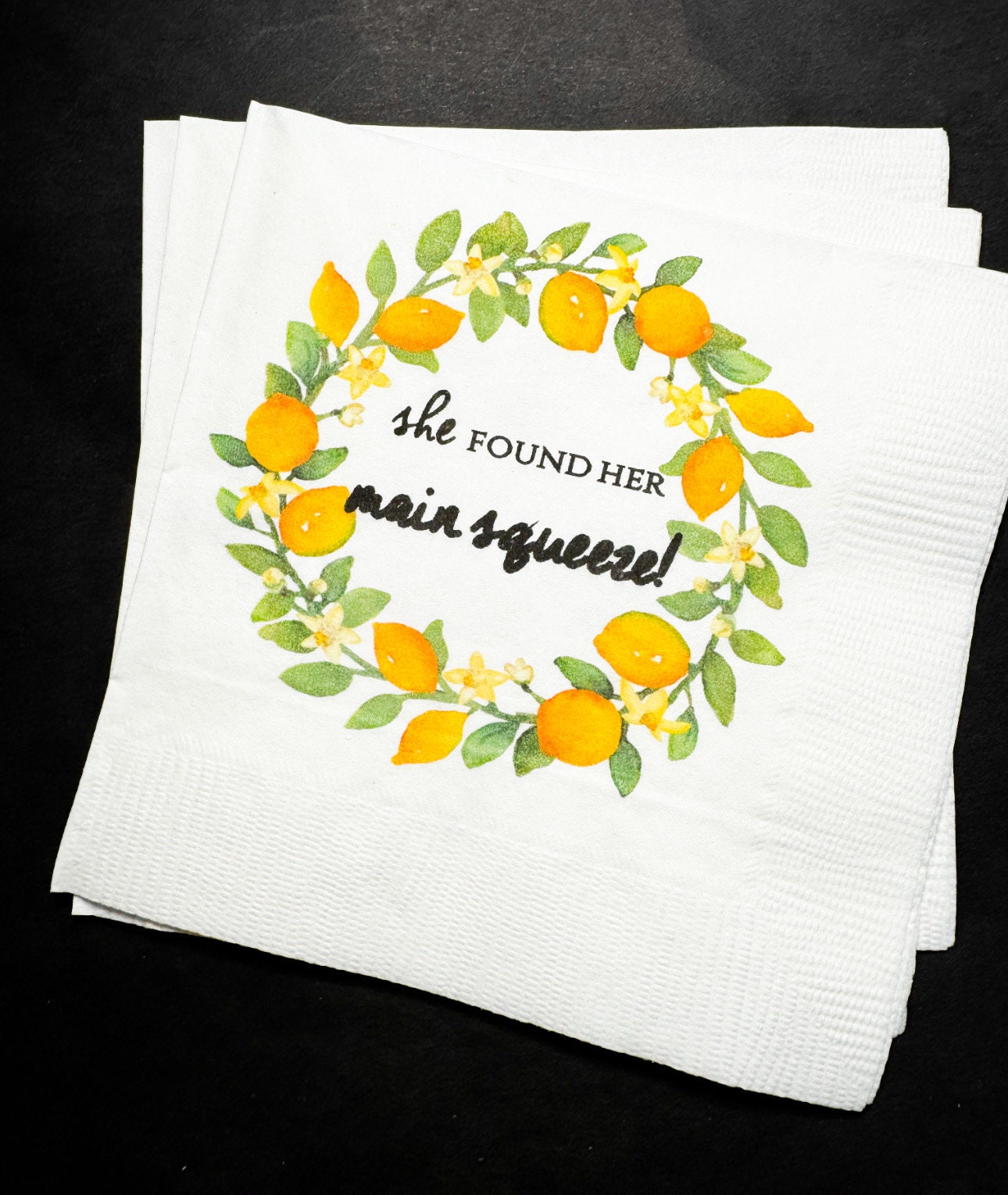 Lemon Bridal Shower Main Squeeze Spring Summer Bridal Shower She Found Her Main Squeeze Cocktail Luncheon or Dinner Napkins