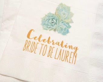 Succelents Cactus Bridal Shower Bride To Be Bridal Fiesta Cocktail, Luncheon or Dinner Napkins Set of 25
