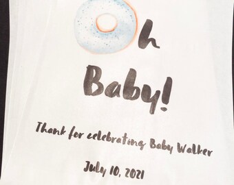Oh Baby Donut Baby Shower Personalized Favor Bags, Set of 10
