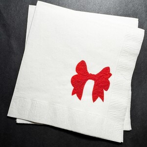 Red Bow Christmas Birthday Christmas Pink Red December Birthday Red Bow Baby Shower Cocktail, Luncheon or Dinner Napkins Set of 25