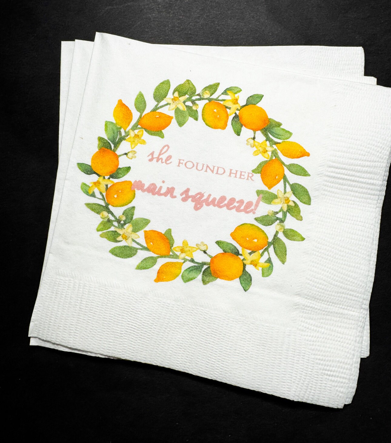 Lemon Bridal Shower Main Squeeze Spring Summer Bridal Shower She Found Her Main Squeeze Cocktail Luncheon or Dinner Napkins