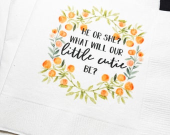 Clementine Cutie Baby Shower He or She What Will Little Cutie Be Little Cutie On the Way Gender Reveal Cocktail Napkins, Set of 25