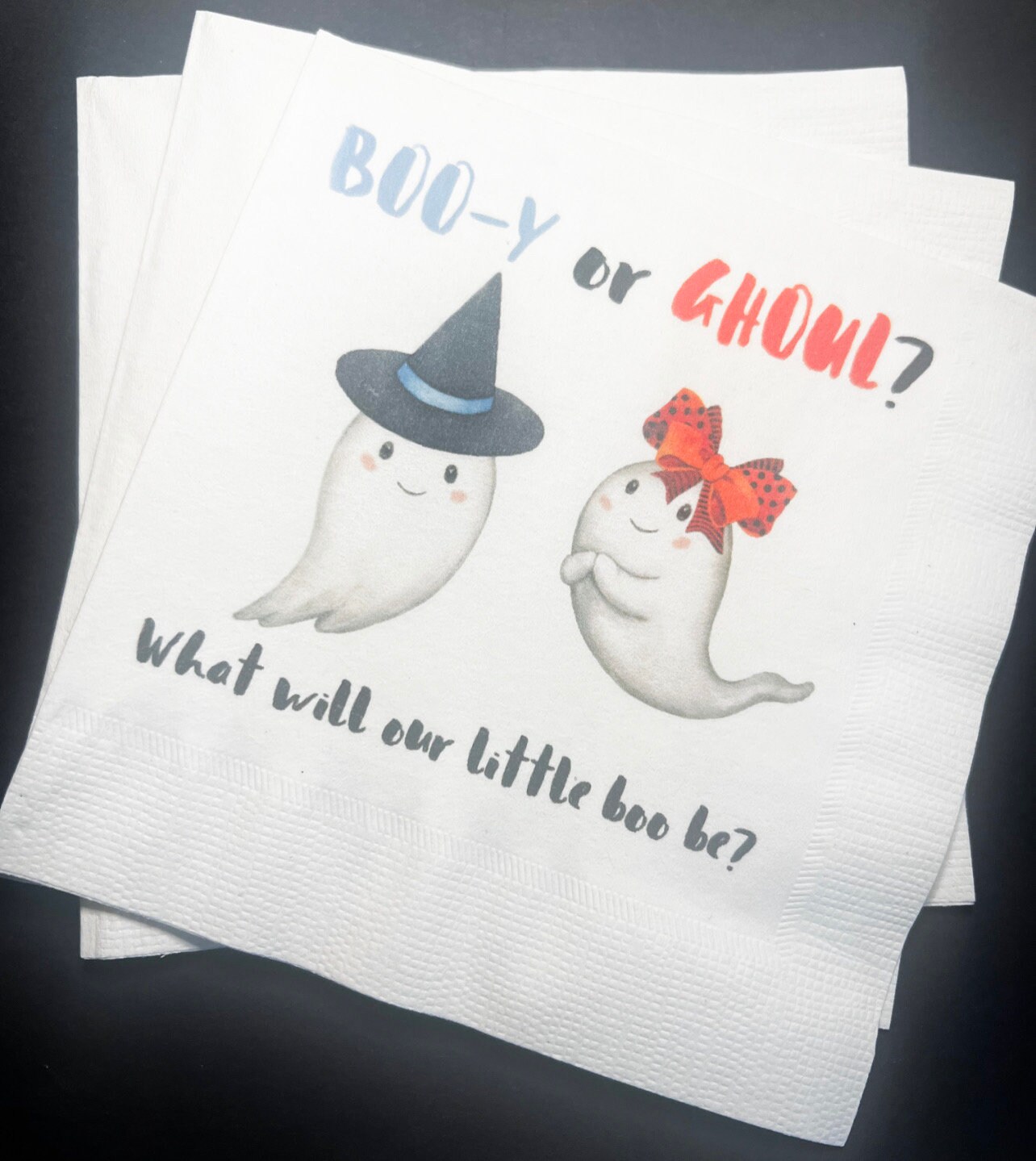 Booy or Ghoul What Will Our Little Boo Be Halloween Gender Reveal Cocktail Luncheon or Dinner Napkins Set of 25