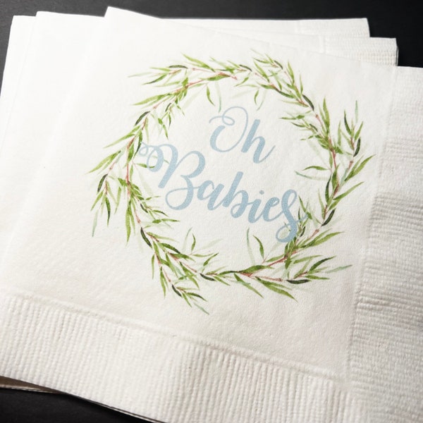 Oh Babies! Twin Boys Baby Shower Spring Baby Shower Rustic Baby Shower Greenery Neutral Cocktail or Luncheon Napkins, Set of 25