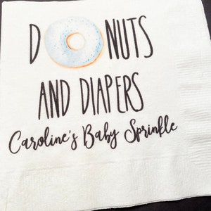 Donuts and Diapers Baby Sprinkle Boy Baby Shower Brunch Blue Personalized Gender Reveal Cocktail, Luncheon or Dinner Napkins Set of 25