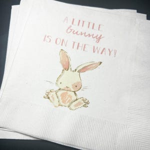 Bunny Baby Shower A Little Bunny is on the Way Easter Spring Baby Shower Cocktail, Luncheon or Dinner Napkins Set of 25