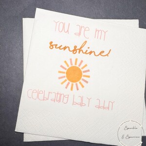 You are my Sunshine Baby Shower A Little Sunshine is on its Way Pink Yellow Baby Shower Cocktail, Luncheon or Dinner Napkins Set of 25
