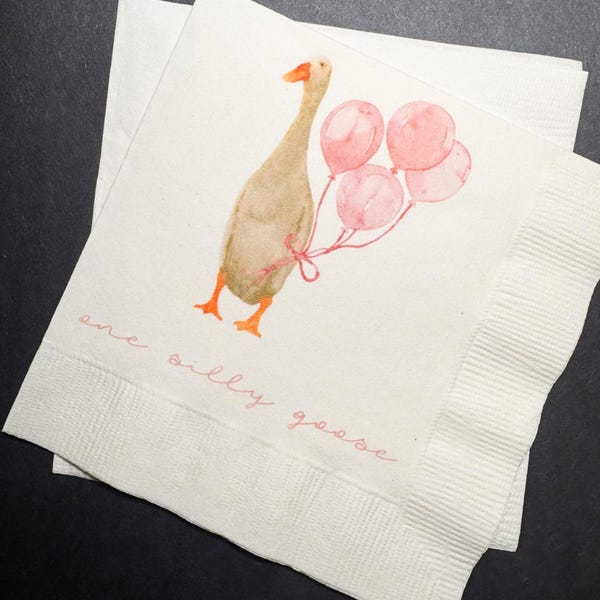 One Silly Goose 1st Birthday First Birthday Goose Preppy Goose Birthday Party  Cocktail, Luncheon or Dinner Napkins Set of 25