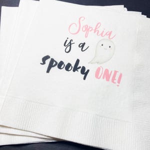 Halloween Birthday Boo Day Hey Boo Spooky One First Birthday Girl Ghost Party Spooktacular  Personalized Cocktail Napkins, Set of 25