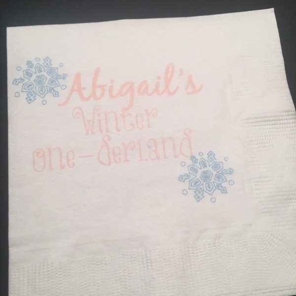 Personalized Winter One-derland  First Birthday Winter Birthday Party Cocktail, Luncheon or Dinner Napkins Set of 25