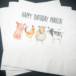 Party Animals Animal Parade Safari Jungle Birthday Party Personalized Cocktail, Luncheon or Dinner Napkins Set of 25