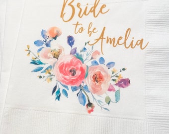 Spring Bridal Shower Spring Floral Summer Wedding Bride to Be Personalized Cocktail, Luncheon or Dinner Napkins Set of 25