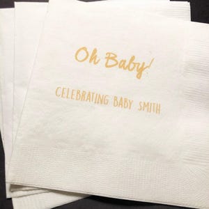 Spring Baby Shower Oh Baby! Rustic Baby Shower Eucalyptus Natural Gender Neutral Personalized Cocktail, Luncheon or Dinner Napkins Set of 25